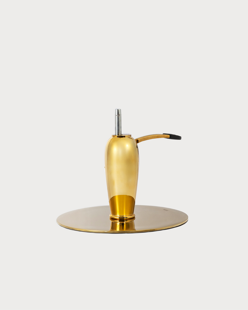 Golden barber chair hydraulic pump with cylindrical body and base for salon chair height adjustment