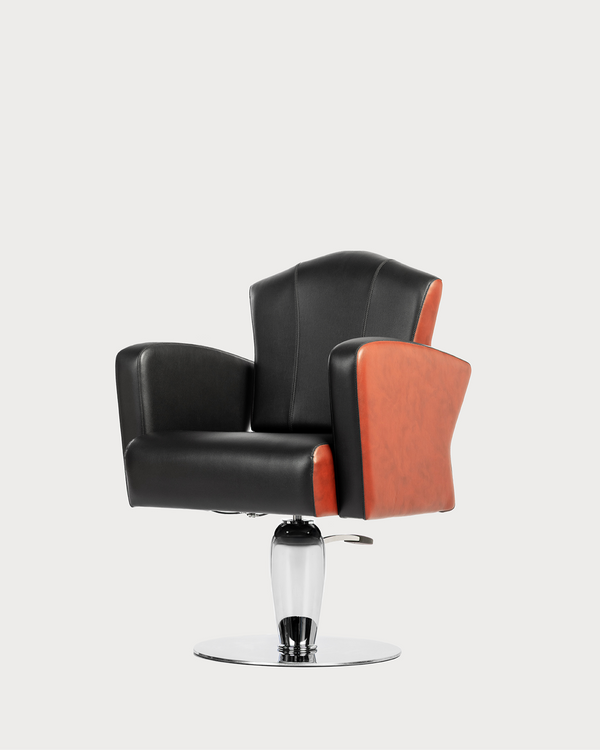 hydraulic salon styling chair front view black-orange salon chair India