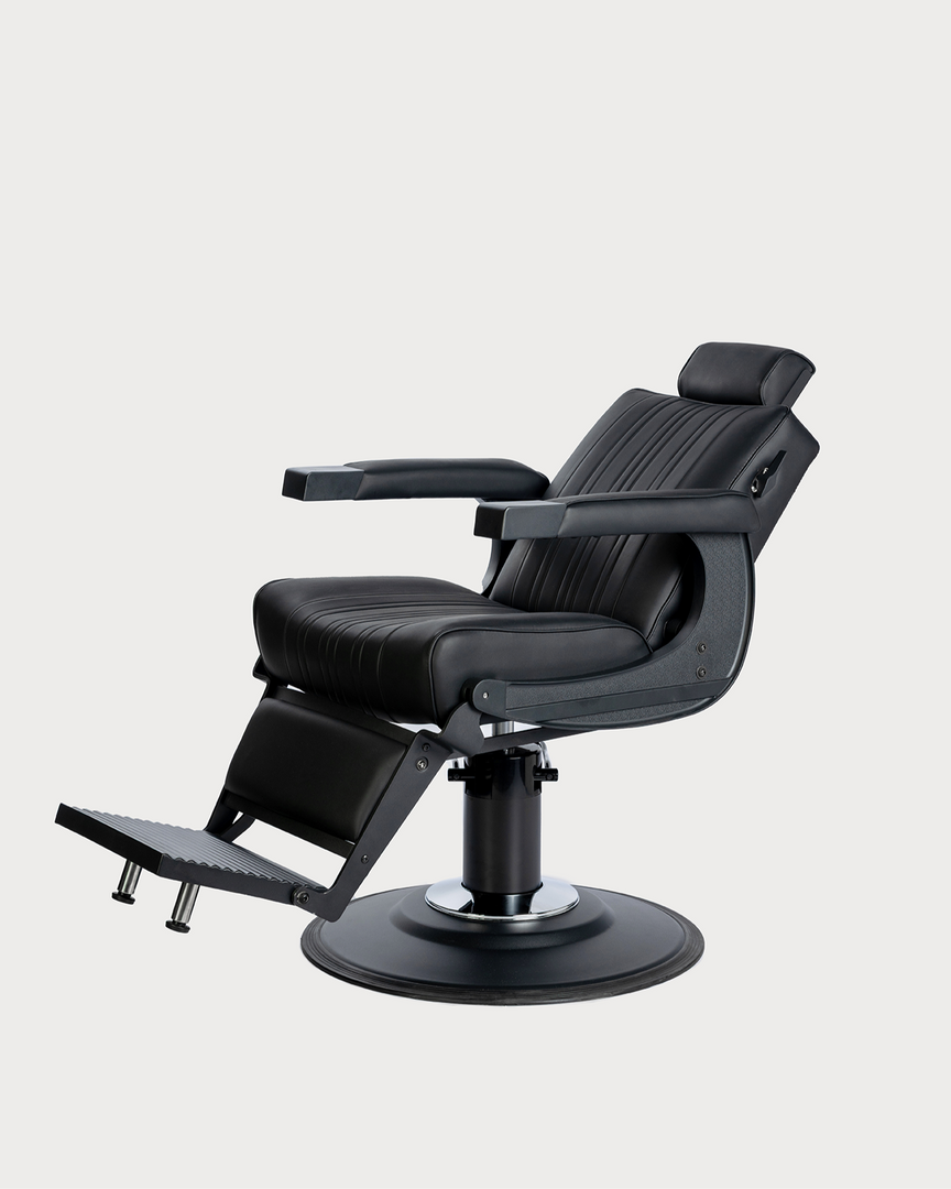 Premium barber chair with hydraulic lift reclining backrest and adjustable headrest for salon use